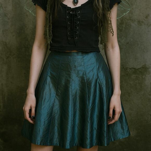 Talbots Pure Silk A-Line Skirt Sz  6 blue Iridescent Taffeta Midi dark academia - Picture 1 of 9